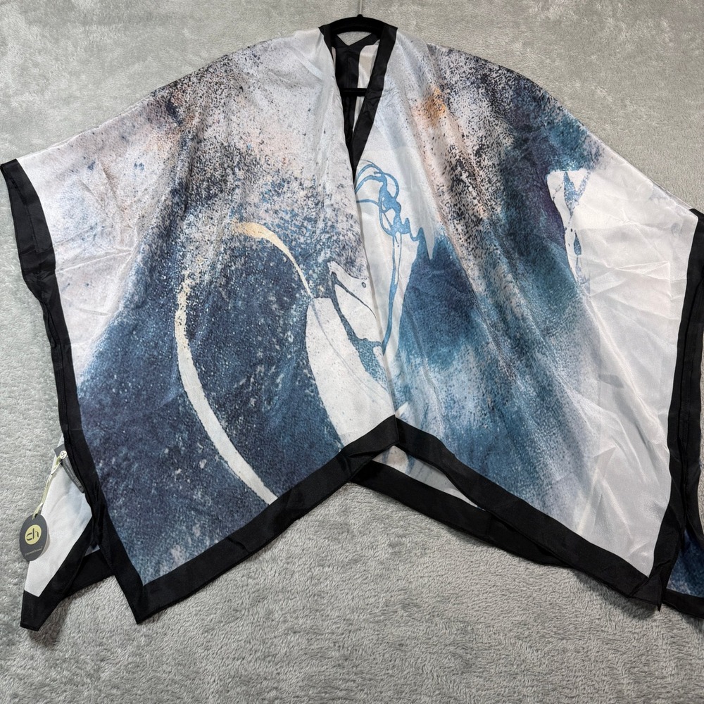 Cocoon House Kimono Wrap Women OS Blue 100% Silk Abstract Art Casual